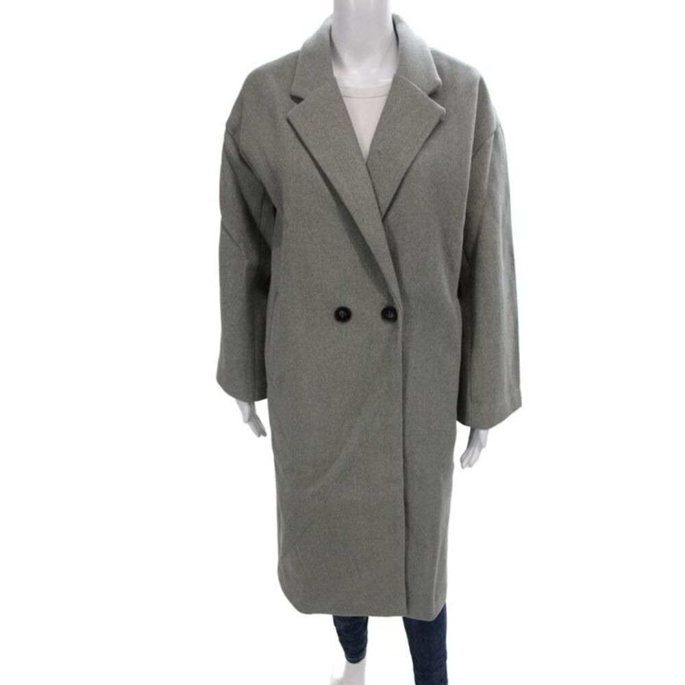 Chou Yatou Women Gray Overcoat Button Long Sleeve Wool Blend Size Small